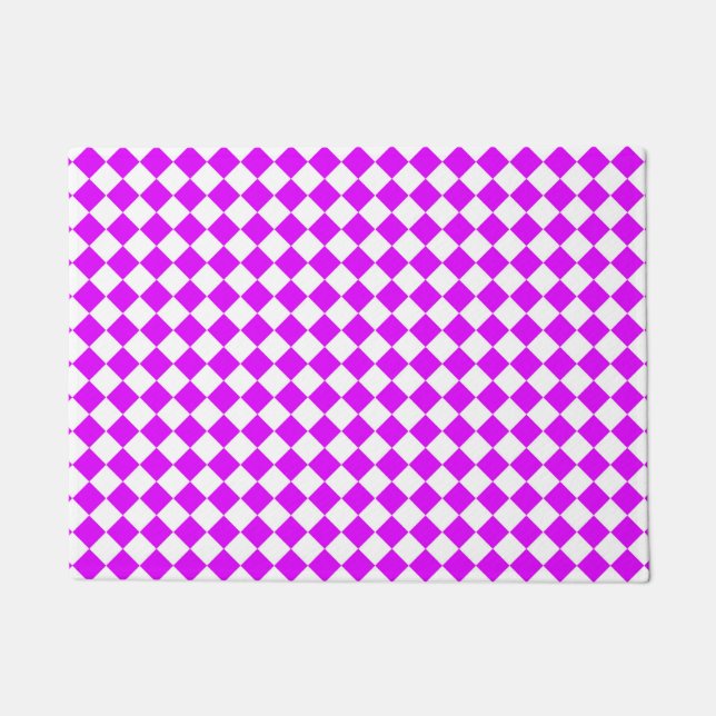 Pink White Chequered Diamond Pattern Doormat (Front)
