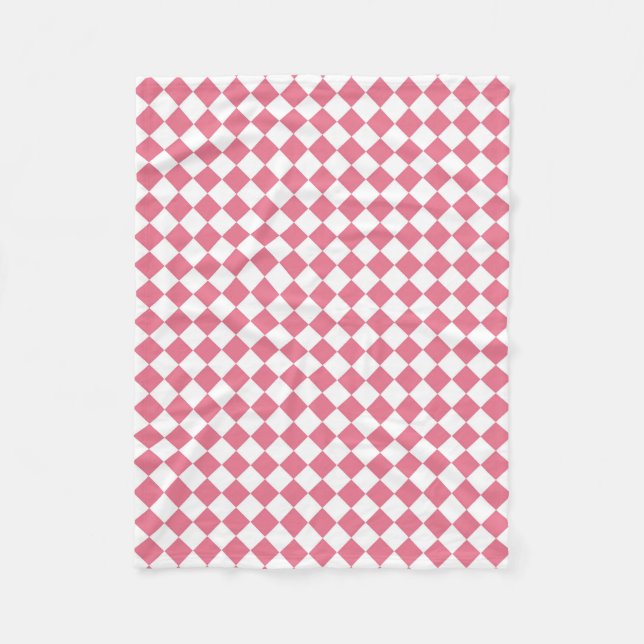 Pink White Chequered Diamond Pattern Fleece Blanket (Front)