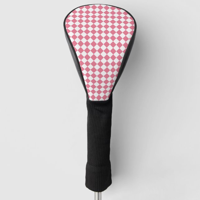 Pink White Chequered Diamond Pattern Golf Head Cover (Front)