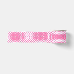 Pink White Chequered Diamond Pattern Grosgrain Ribbon