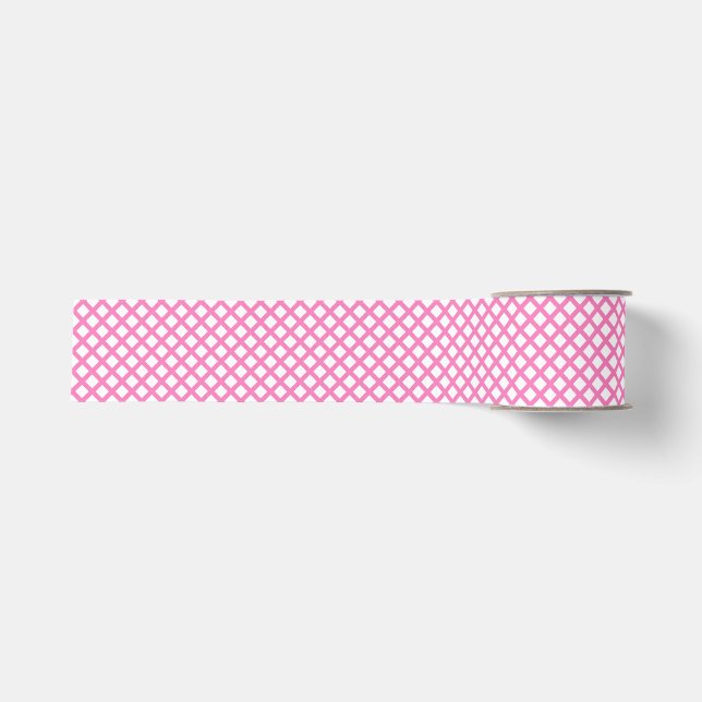 Pink White Chequered Diamond Pattern Grosgrain Ribbon (Front)