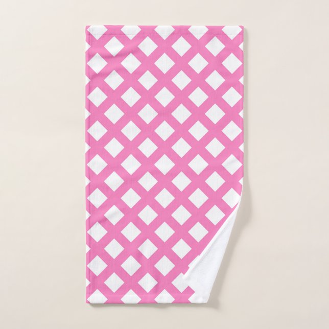 Pink White Chequered Diamond Pattern Hand Towel (Hand Towel)