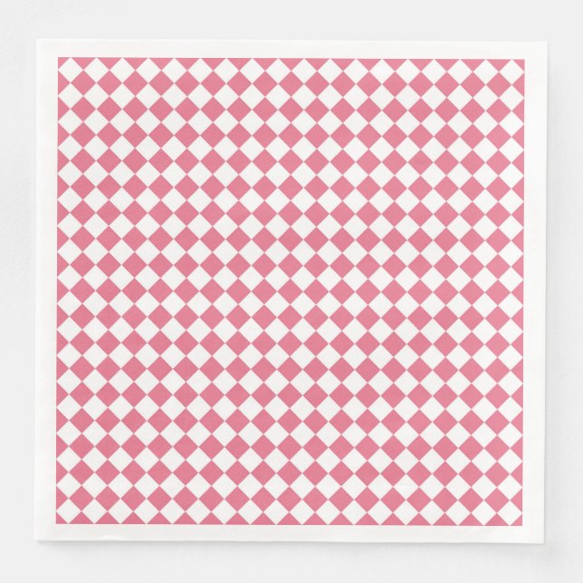 Pink White Chequered Diamond Pattern Napkin (Front)