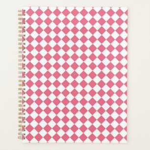 Pink White Chequered Diamond Pattern Planner
