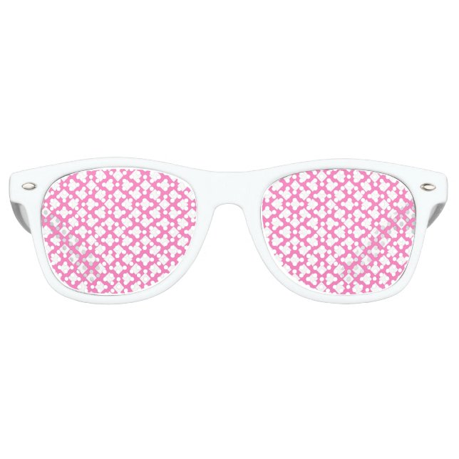 Pink White Chequered Diamond Pattern Retro Sunglasses (Front)