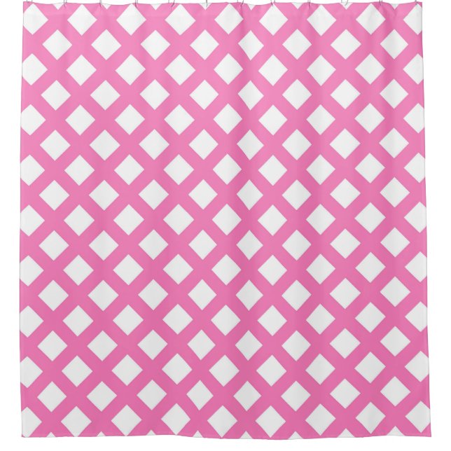 Pink White Chequered Diamond Pattern Shower Curtain (Front)