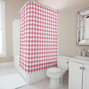 Pink White Chequered Diamond Pattern Shower Curtain