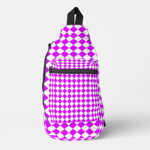 Pink White Chequered Diamond Pattern Sling Bag