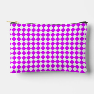 Pink White Chequered Diamond Pattern Small Accessory Pouch