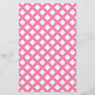 Pink White Chequered Diamond Pattern Stationery