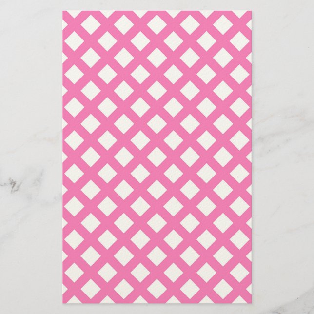 Pink White Chequered Diamond Pattern Stationery (Front)