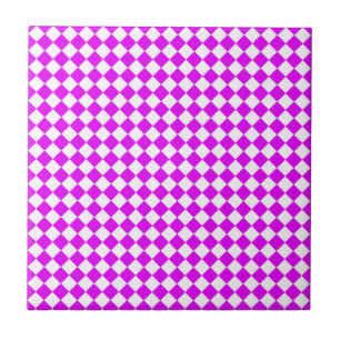 Pink White Chequered Diamond Pattern Tile