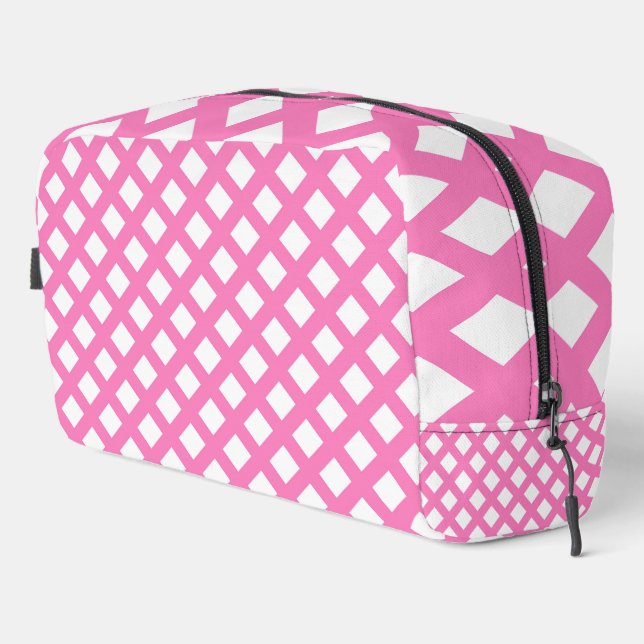 Pink White Chequered Diamond Pattern Toiletry Bag (Right Corner)