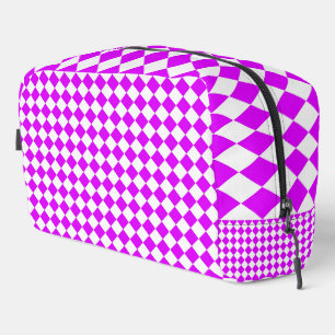 Pink White Chequered Diamond Pattern Toiletry Bag