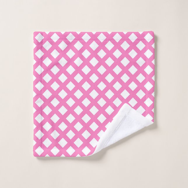 Pink White Chequered Diamond Pattern Wash Cloth (Wash Cloth)