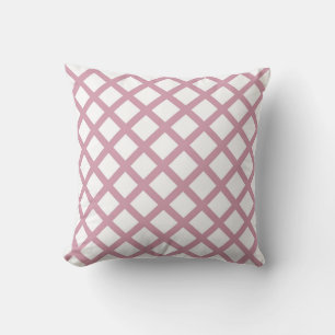 Pink White Chequered Diamond Stripes Pattern Cushion