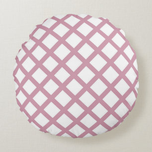 Pink White Chequered Diamond Stripes Pattern Round Cushion