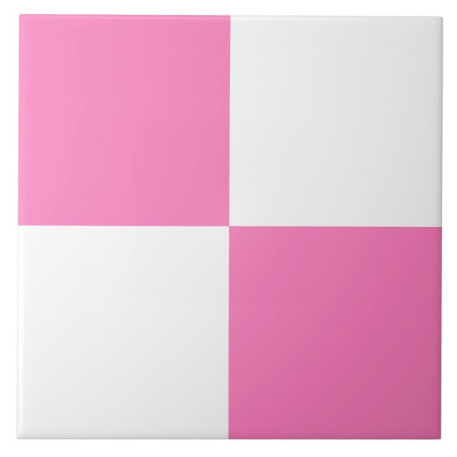 Pink White Chequered Pattern Tile (Front)