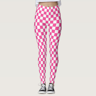 Pink & White Chequered Spandex Leggings