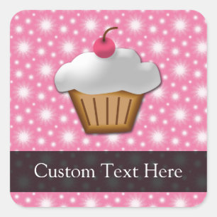 Pink/White Cherry Cupcake Square Sticker