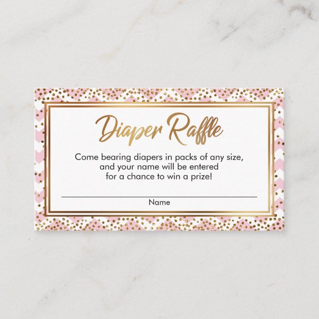 Pink & White Chevron Confetti Diaper Raffle Cards (Front)