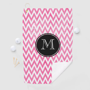 Pink White Chevron Monogram Golf Towel