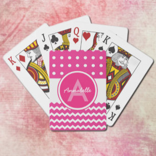 Pink White Chevron Monogram Personalised Playing Cards