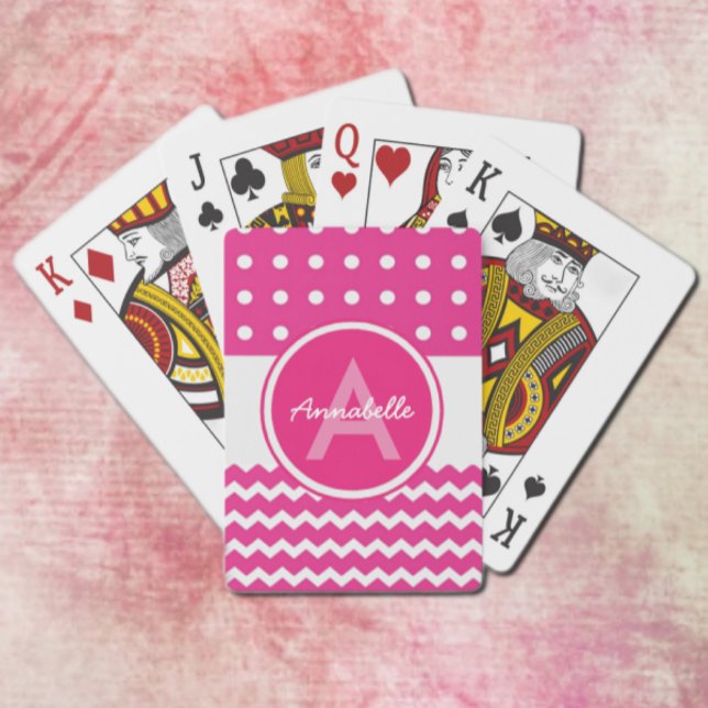 Pink White Chevron Monogram Personalised Playing Cards (Creator Uploaded)