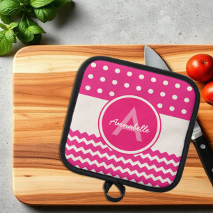 Pink White Chevron Monogram Personalised Pot Holder