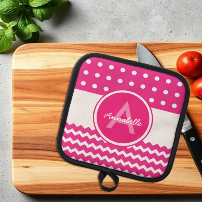 Pink White Chevron Monogram Personalised Pot Holder (Creator Uploaded)