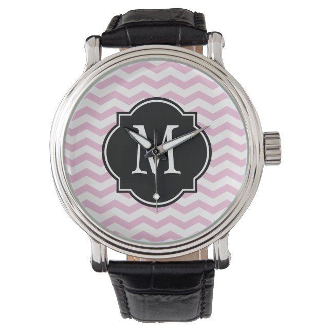 Pink & White Chevron Pattern Watch (Front)