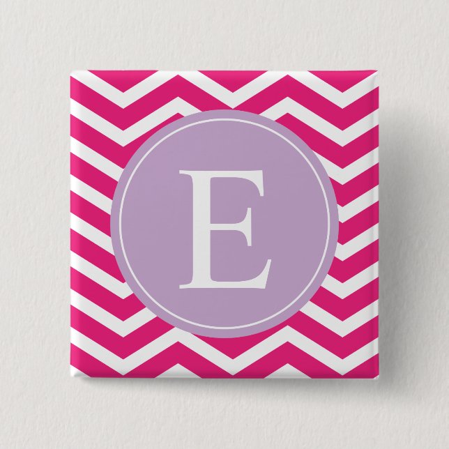 Pink White Chevron Purple Monogram 15 Cm Square Badge (Front)