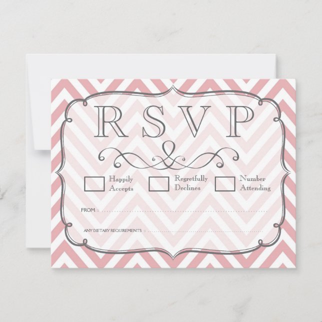 Pink & White Chevron Wedding RSVP Cards (Front)