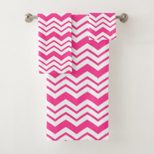 Pink White Chevron Zigzag Pattern Design Bath Towel Set