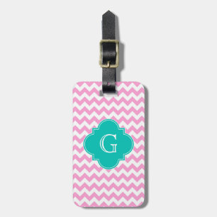 Pink White Chevron Zigzag Teal Quatrefoil Monogram Luggage Tag