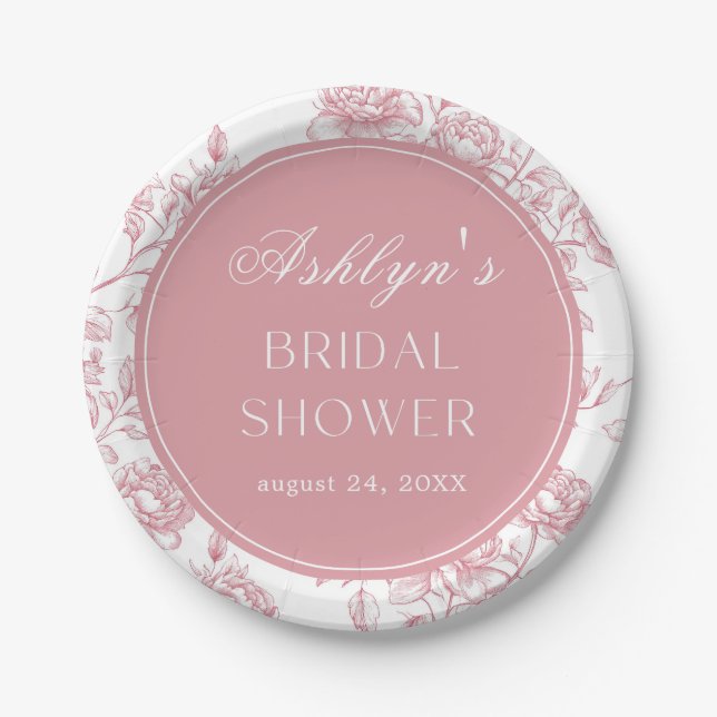 Pink White Chinoiserie Bridal Shower Paper Plates (Front)