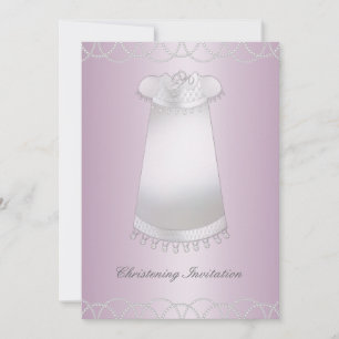 Pink White Christening Gown Girl Christening Invitation