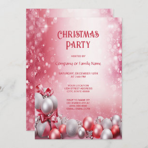 Pink White Christmas Balls Christmas Party Invitation