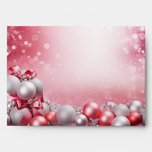 Pink White Christmas Balls Envelope (Front)