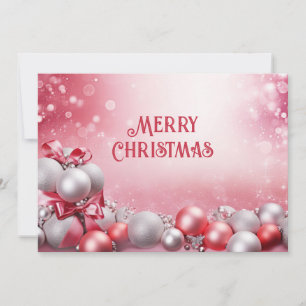 Pink White Christmas Balls Holiday Card