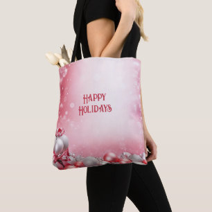 Pink White Christmas Balls Holiday Tote Bag