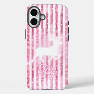 Pink & White Christmas Joy Reindeer iPhone 16 Plus Case
