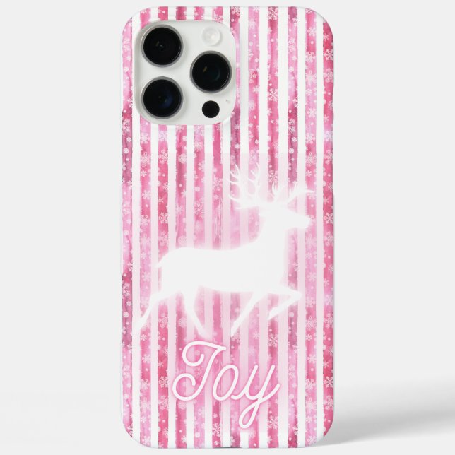 Pink & White Christmas Joy Reindeer Case-Mate iPhone Case (Back)