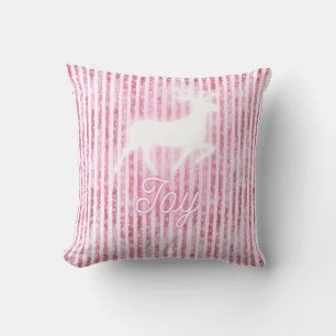 Pink & White Christmas Joy Reindeer Cushion