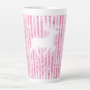 Pink & White Christmas Joy Reindeer Latte Mug