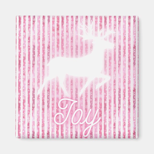 Pink & White Christmas Joy Reindeer Magnet (Front)