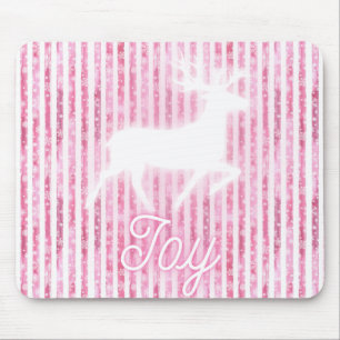 Pink & White Christmas Joy Reindeer Mouse Pad