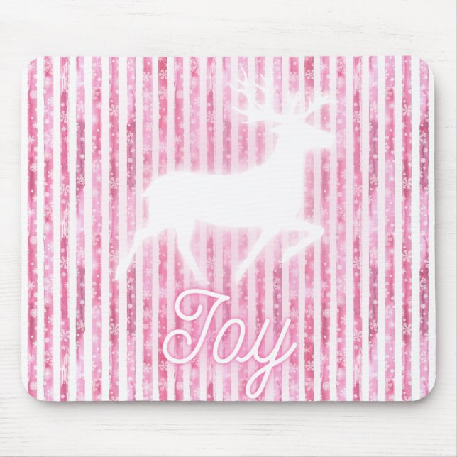 Pink & White Christmas Joy Reindeer Mouse Pad (Front)