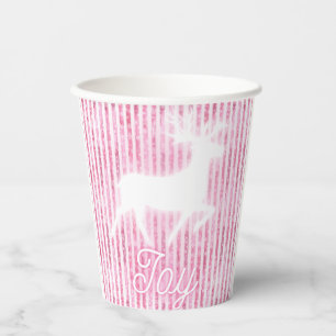 Pink & White Christmas Joy Reindeer Paper Cups