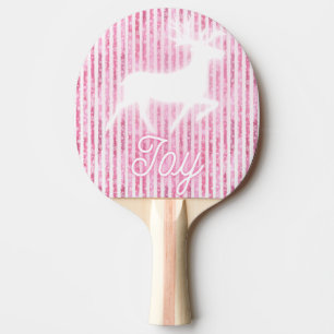 Pink & White Christmas Joy Reindeer Ping Pong Paddle